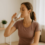 Mujer sometida al Ayuno Intermitente bebiendo agua
