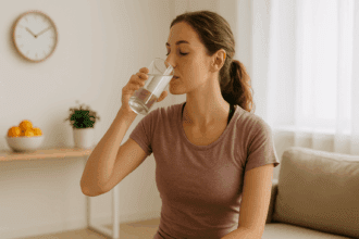 Mujer sometida al Ayuno Intermitente bebiendo agua