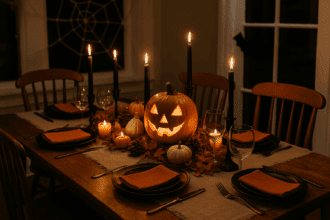 Mesa decorada de Halloween sin plástico