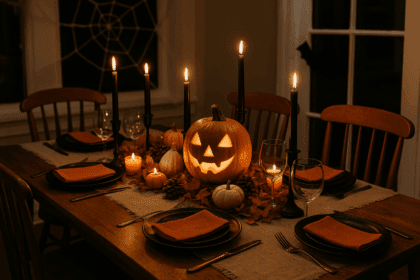 Mesa decorada de Halloween sin plástico